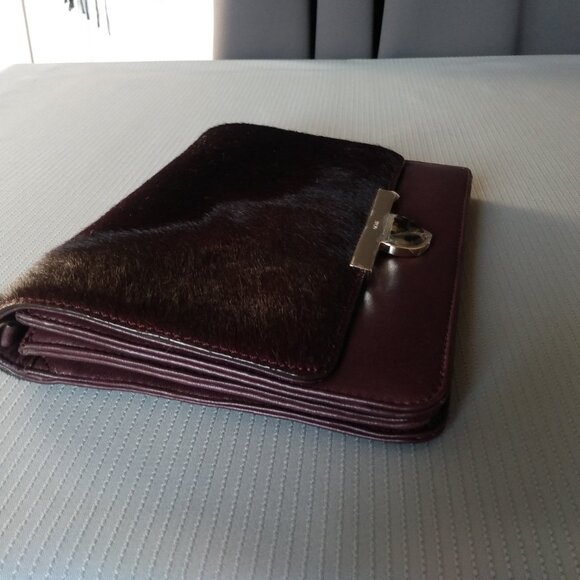 DKNY Burgundy Leather and Haircalf Clutch - NWT - Picture 4 of 11